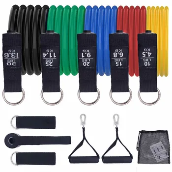 

11PCS TPE/Latex Elastic Resistance Bands Set Workout Bands with Door Anchor Ankle Strap for Resistance Training Physical Therapy
