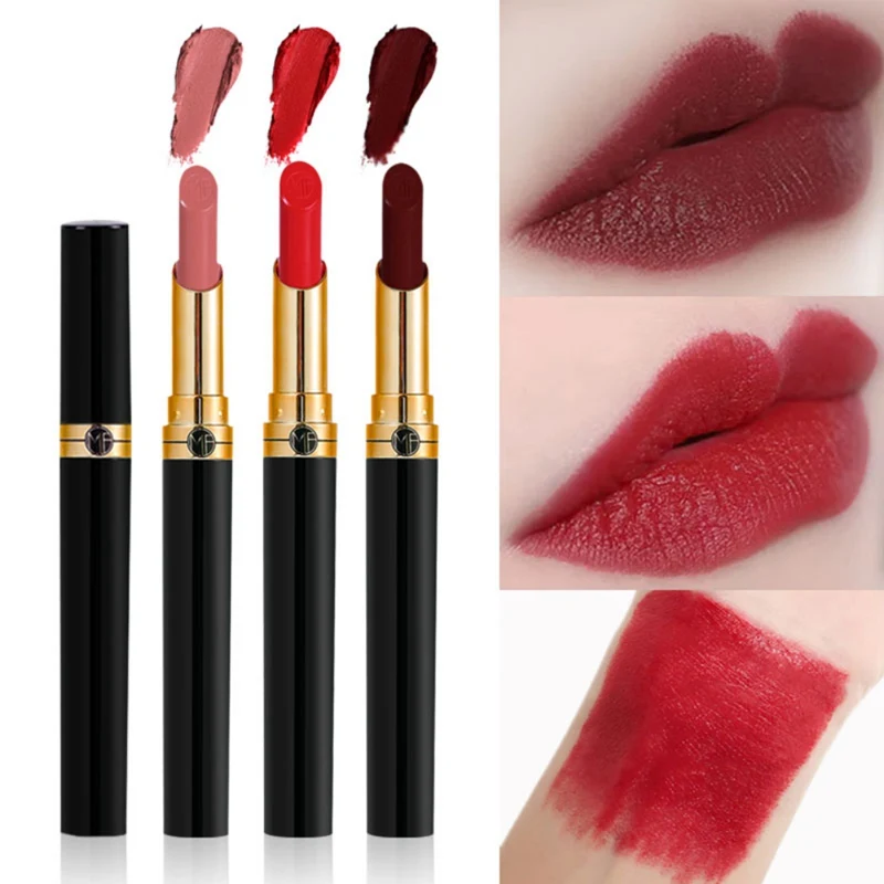 

Fine Tube Velvet Matte Lipstick Waterproof Non-stick Cup Colorfast Easy To Color Velvet Lipstick 12 Colors Lipstick