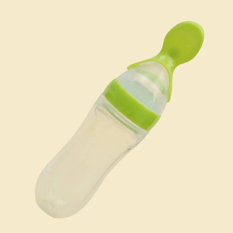 90 мл прекрасная безопасность для младенцев силиконовые кормления с ложкой кормушка рисовая бутылочка для каши для лучшего подарка - Цвет: Зеленый