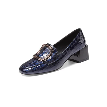 

Female Genuine Leather Retro Party Shoes Woman Spring Autumn Slip-on Shallow Shoes Women New Square Toe High Heels Pumps