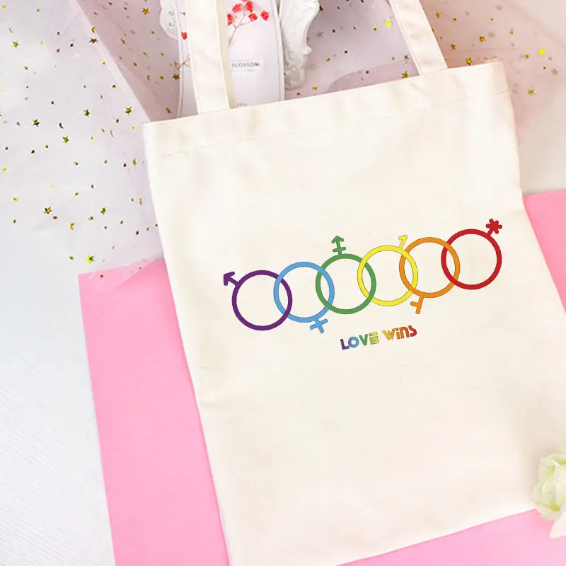Холщовые сумки через плечо с абстрактным мультяшным принтом Happy Pride Rainbow|Сумки