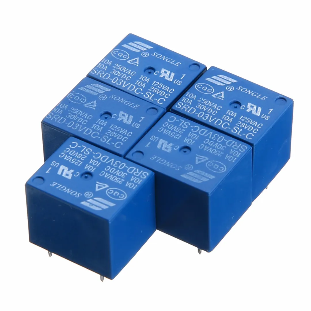 2/5/10pcs Mayitr Mini Relay 3V DC 10A High Current SRD-3VDC-SL-C PCB Type Power Relays 18*15*15mm Electrical Supplies