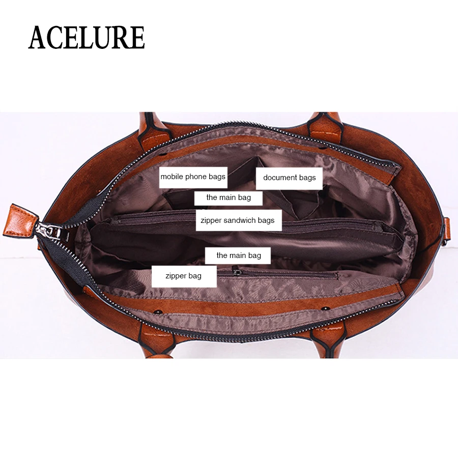 ACELURE, женская сумка-мешок, масло, воск, женские кожаные сумки, большая сумка, известные бренды, высокая емкость, женская сумка через плечо, сумка через плечо