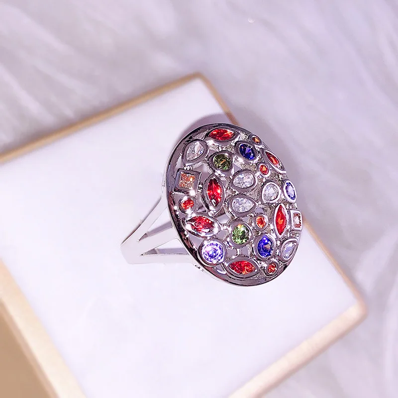 Красочное роскошное кольцо с цветным кристаллом, фиолетовое зеленое аметистовое рубиновое обручальное кольцо, Женское кольцо с камнем Моргана, банкетное кольцо