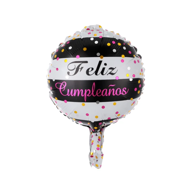 10pcs/lot 10inch Feliz Cumpleanos Spanish Happy Birthday Balloons Round Mylar Helium Balloon Happy Birthday Party Air Globos N6