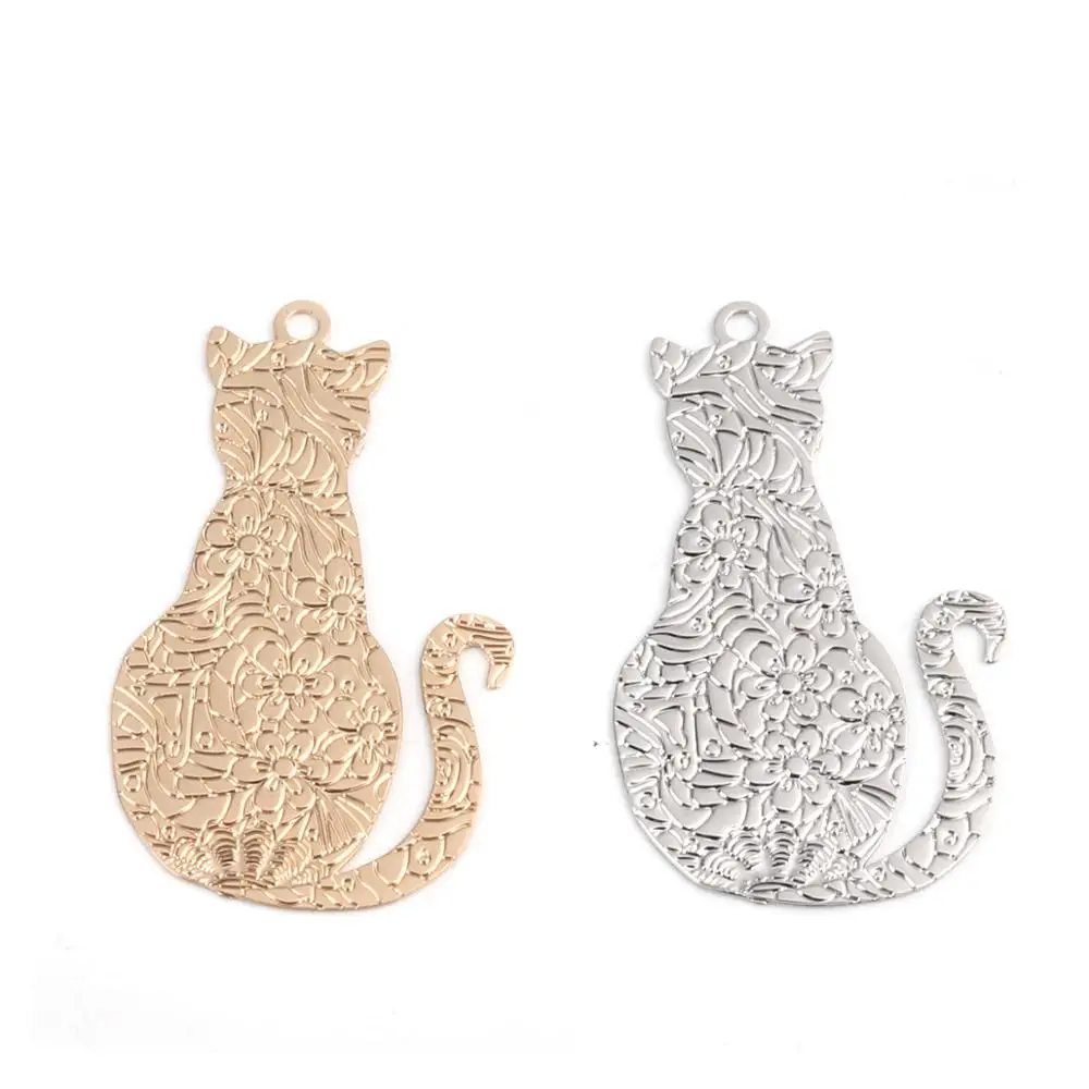 DoreenBeads Fashion Copper Filigree Stamping Charms Gold Silver Color Cat Animal Jewelry DIY Findings 29mm x 17mm 10 PCs | Украшения и