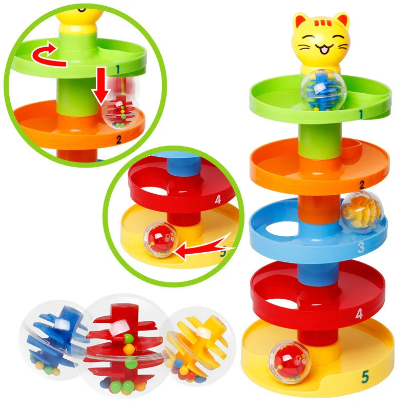 5-Layer Rotating Tower Toy Set Baby Toy Ball Falling Down Rolling Tower 3 Rotating Active Balls And Colored Beads Development Ed