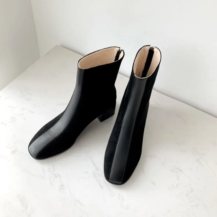 Женские ботинки новая осенне-зимняя модная женская обувь на среднем каблуке с квадратным носком на молнии, большие размеры 31-43, высота каблука 5 см, черный цвет