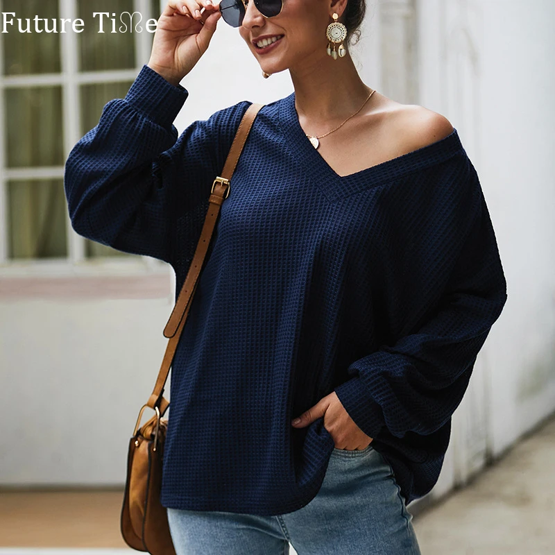 Future Time Autumn V-Neck Sexy Knitted Sweater Women Plus Size Pullovers Female Pullover Winter Sweaters GX447 | Женская одежда