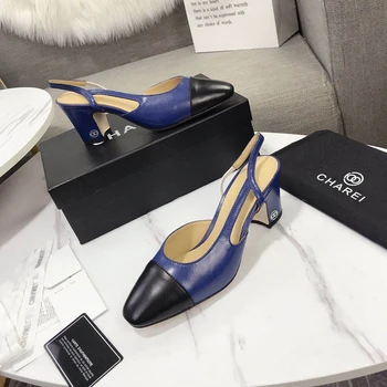 

high-heeled New style French shoes in summer 2020 thick heel square head color matching high heel back empty women's sandals