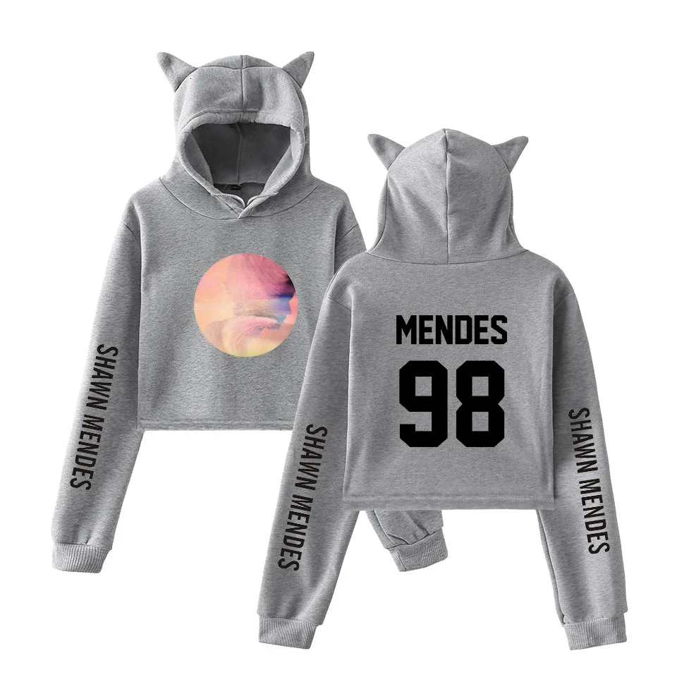 Худи с кошачьими ушами Senorita Camila Cabello Cool Shawn Mendes, укороченный топ с принтом, Женская толстовка с милым логотипом, модные сексуальные толстовки