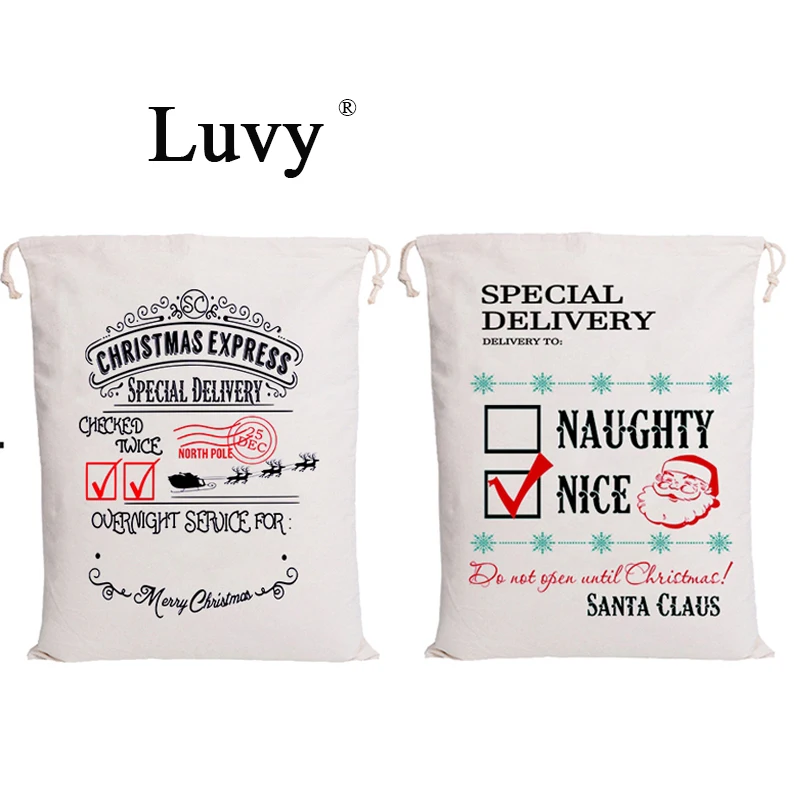 

Luvy Santa Drawstring Bag 20pcs/lot Customized Christmas Canvas Bags Party For Kids Toy Bag Santa Sack Decorations Present