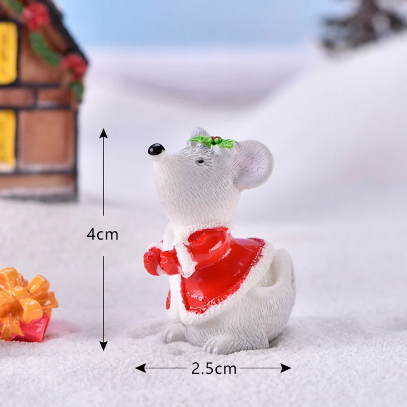 4Pcs Cute New year Christmas Snow Rat Little Mouse Gift Small Statue Figurine Ornament Miniatures Home Decoration Children Toy
