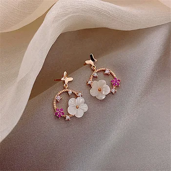 

New 2020 sweet lovely fashion shiny crystal flowers Women Drop Earrings elegant fine small metal butterfly Earrings Jewelry