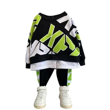 T Shirt et pantalon en coton pour enfants, vêtements à la mode pour bébés garçons et filles, 2 pièces, survêtement pour nourrissons, nouvelle collection automne et printemps