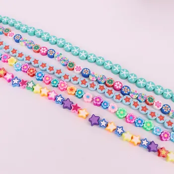 

10 mm wheel bead polymer with star shape flower pattern for necklace bracelet design material