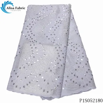 

Alisa white african net lace french sequin fabric 2020 high quality embroidered nigerian laces fabrics 5 yards/piece for dresses