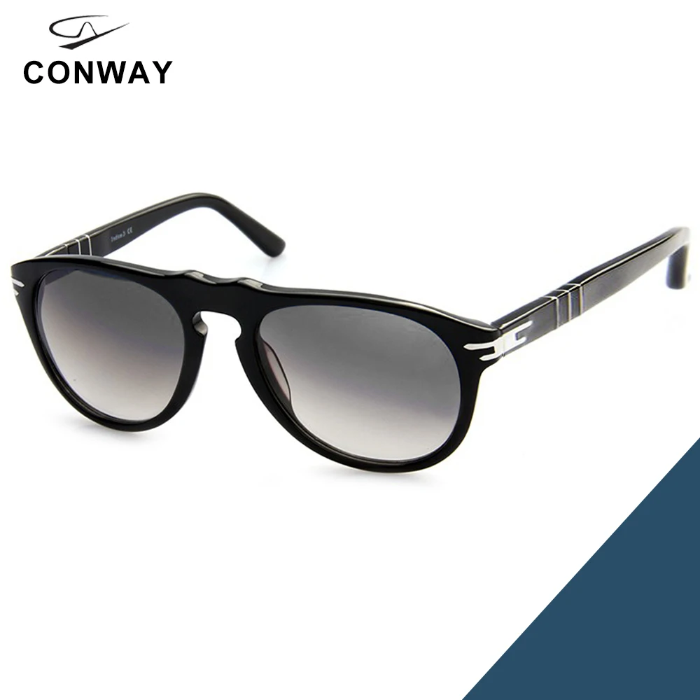 Классические солнцезащитные очки CONWAY для мужчин и женщин, очки для вождения, защита от ультрафиолета, ацетат, большая оправа, гибкие дужки, фирменный дизайн, черная Гавана - Цвет линз: Black-Gray