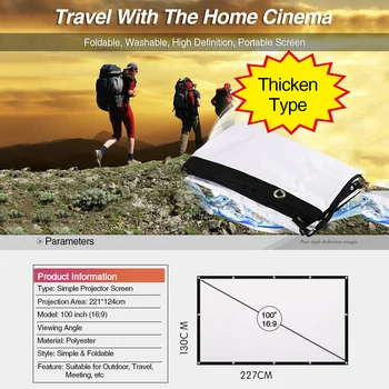 

Upgrade Thicker Projector Screen 100 inch 16:9 Foldable Portable White cloth material for Home theater High Brightness