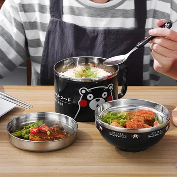 

1000ml Stainless Steel Lunch Box Portable Kid Round Bento Box Food Container Box With Handle Instant Noodles Bowl