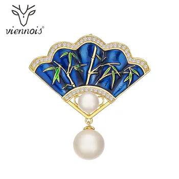

Viennois Fan Enamel Chinese Style Brooch for Women Drop Tassel Classic Decoration Pins