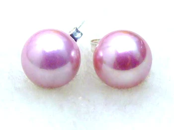 

Qingmos Fashion 10mm Round Purple Sea Shell Pearl Earrings for Women with Stering Silver 925 Stud Earring Jewelry Arete ear277
