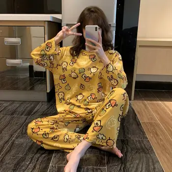 

Women Pajamas Sets Spring Autumn New Pajamas Girls Long Sleeve Cartoon Print Sleepwear Leisure Student Pajama Two Piece Set