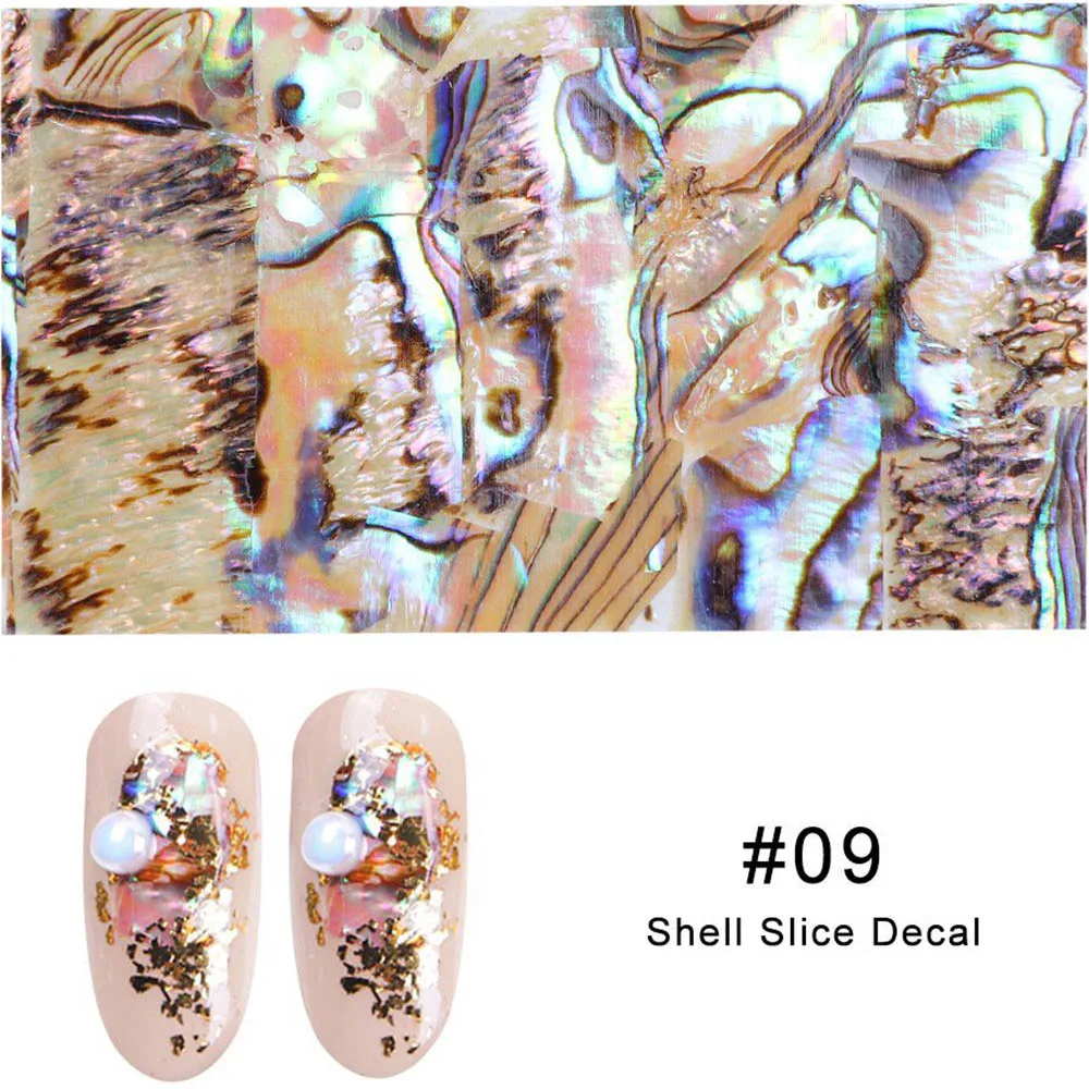 09 Жемчужный лак для ногтей Наклейка из фольги 3D проблеск Abalone Shell узор клейкая оберточная бумага мрамор Русалка наклейки для ногтей украшения - Цвет: 09