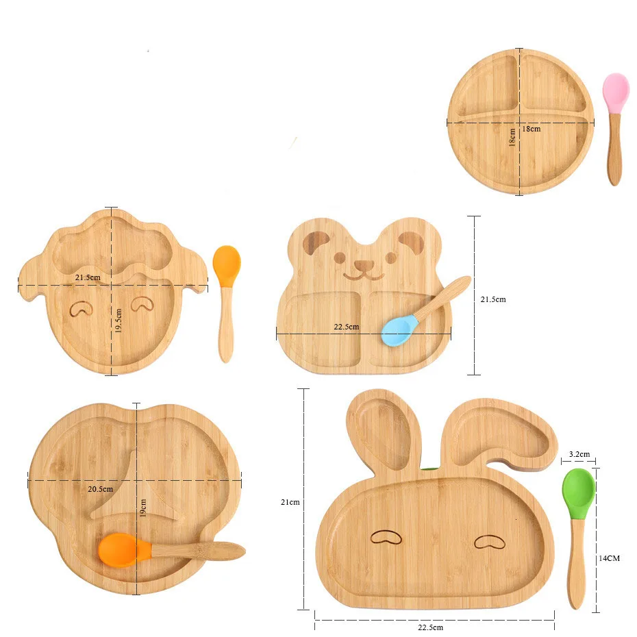 Детские миски из натурального бамбукового волокна, милые Мультяшные блюда с животными, посуда для кормления детей, портативная Съемная посуда для малышей
