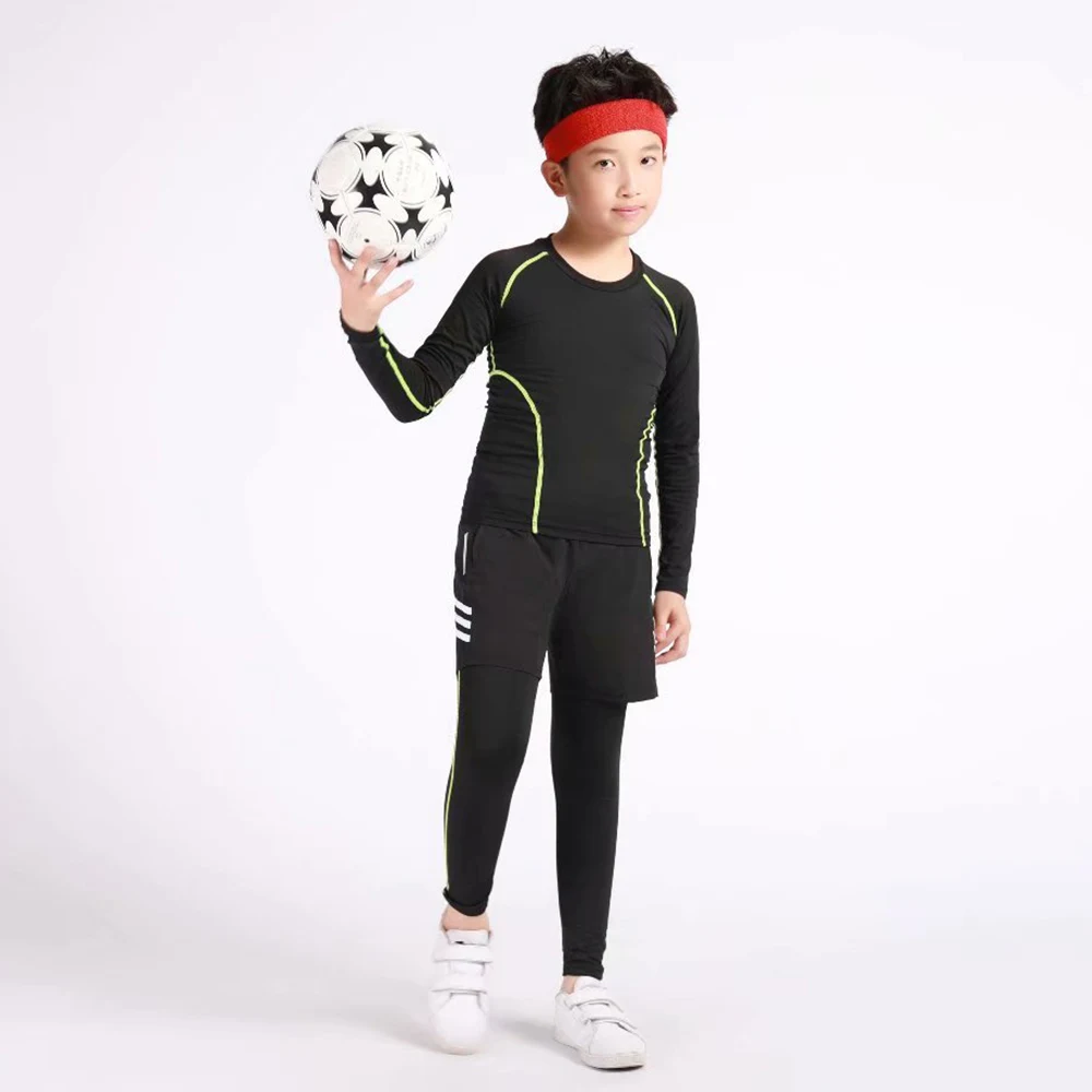 Для мальчиков обтягивающие с длинным рукавом Базовая Слои хлопковая футболка с коротким рукавом, одежда для бега быстросохнущие дышащие топы; детская спортивная одежда