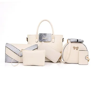 

2020 White Handbag Label Latest Hand Bag Set Ladies Handbag Set Of 6PCS