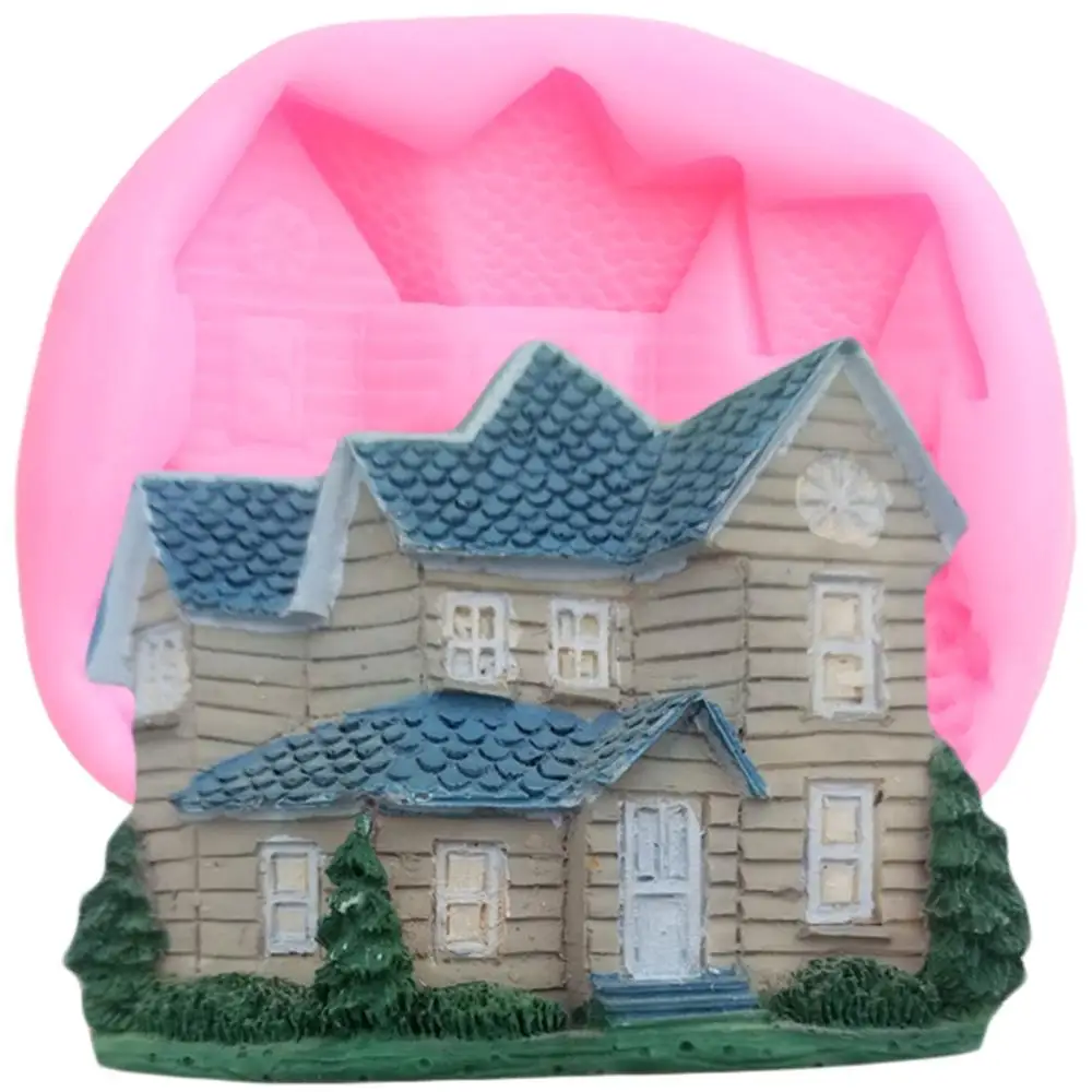 

3D House Silicone Mold Villa Cupcake Topper Fondant Mold Cake Decorating Tools Jewelry Clay Mould Candy Chocolate Gumpaste Molds