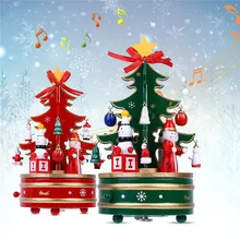 Карусель-го-круглые музыкальные коробки украшения подарки Деревянная Рождественская елка Рождественская игрушка подарок Рождественская елка вращающаяся музыкальная шкатулка#40D02