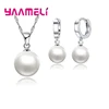 Smooth Women Wedding Jewelry Sets 925 Sterling Silver Ball Round Freswater Pearl Necklace Hoop Earrings Fashion Accessories 1