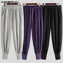 INCERUN зимние теплые мужские однотонные повседневные спортивные штаны для бега, удобные прямые штаны с эластичной резинкой на талии, модные мужские брюки s