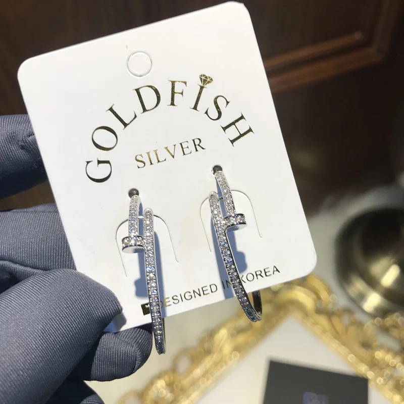 S925 Серебряные иглы блестящие микро-цепочки из кубического циркония элемент для нейл-арта серьги для женщин Геометрические Роскошные серьги брендовые ювелирные изделия Z180