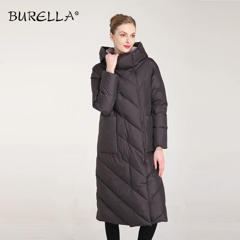 

BURELLA Women Twill High Collar loose Cotton Coat 2019 Winter Long sleeves hooded Pocket long Cotton Jacket VN-340MW