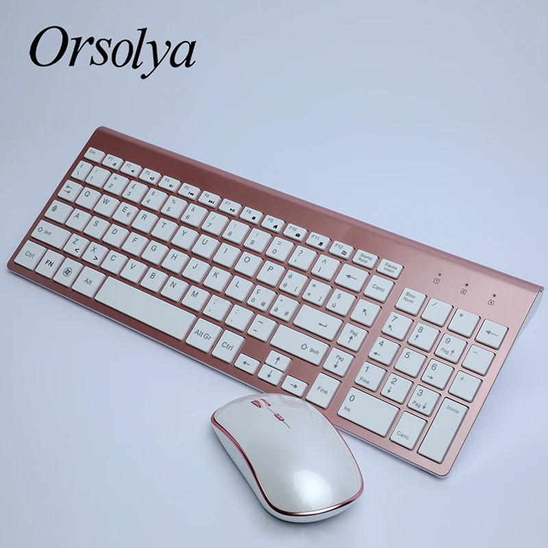 Беспроводная клавиатура и мышь Orsolya Whisper 2 4G тихая немецкая итальянская розовое