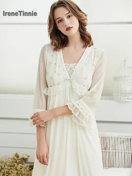 

Ladies Nightgown Lace Long Nightdress Vintage Woman Lace Three Quarter Sleeve Summer Nightgown Dress INS Fashion Sleepwear Fairy