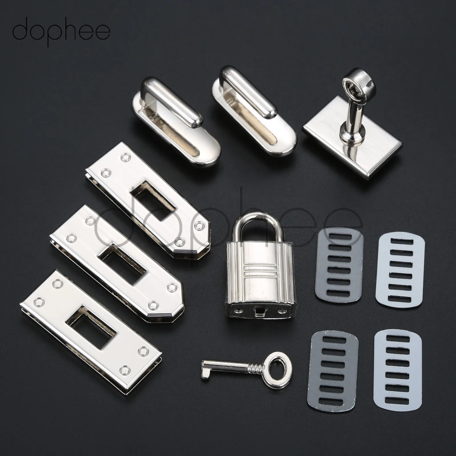 dophee 7pcs Clasp Lock Lockbutton Metal Hardware For DIY Handbag Shoulder Bag Purse - Цвет: Gun Black