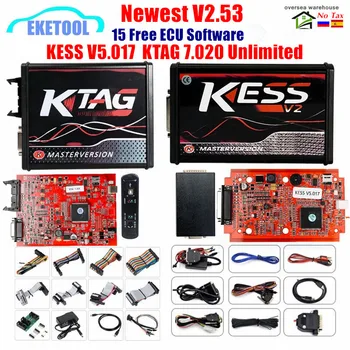 

NEWEST KESS V2.53 5.017 V2 KESS V5.017 K-TAG 7.020 K TAG 7.020 V2.25 4LED Red EU Online LED BDM Frame ECU Tool 9 ECU SW Gift