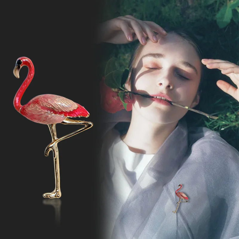 

SUN & CLOUD New Style YIGUOFENGQING Color Oil Drop Flamingo Stereo Brooch Cool Brooch Corsage Women's Accessories