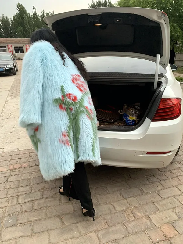 new women's natural real woven fox fur coat outwear