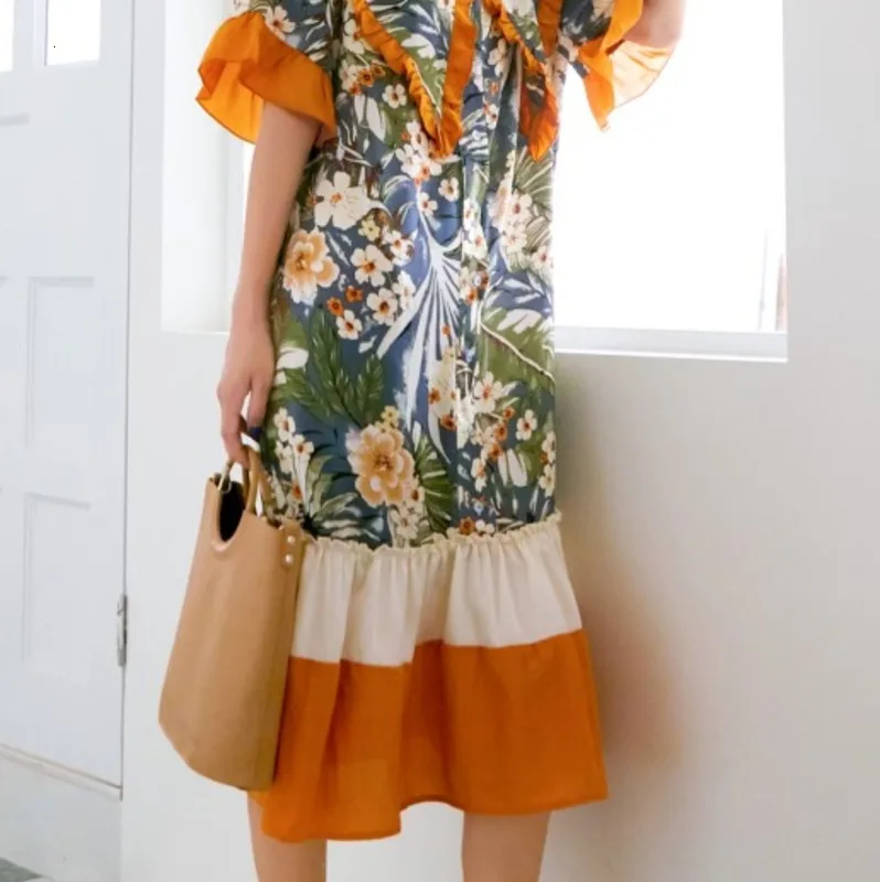 LANMREM летнее Новое Трендовое повседневное модное женское платье с расклешенными рукавами в стиле ретро с воротником в виде листа лотоса TC082