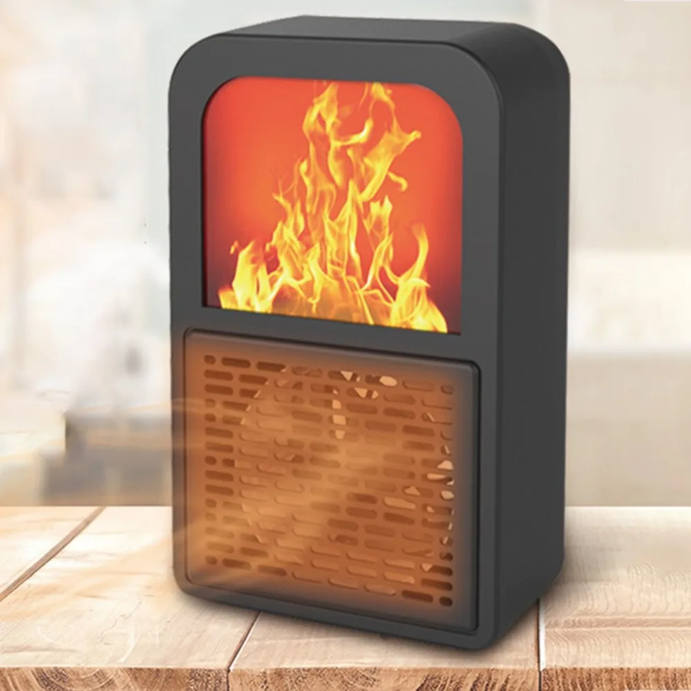 Mini Heater 3D Flame Heater Home Bedroom Heaters Creative Home Office Desktop Portable Heaters Self-Powered Warm Fan