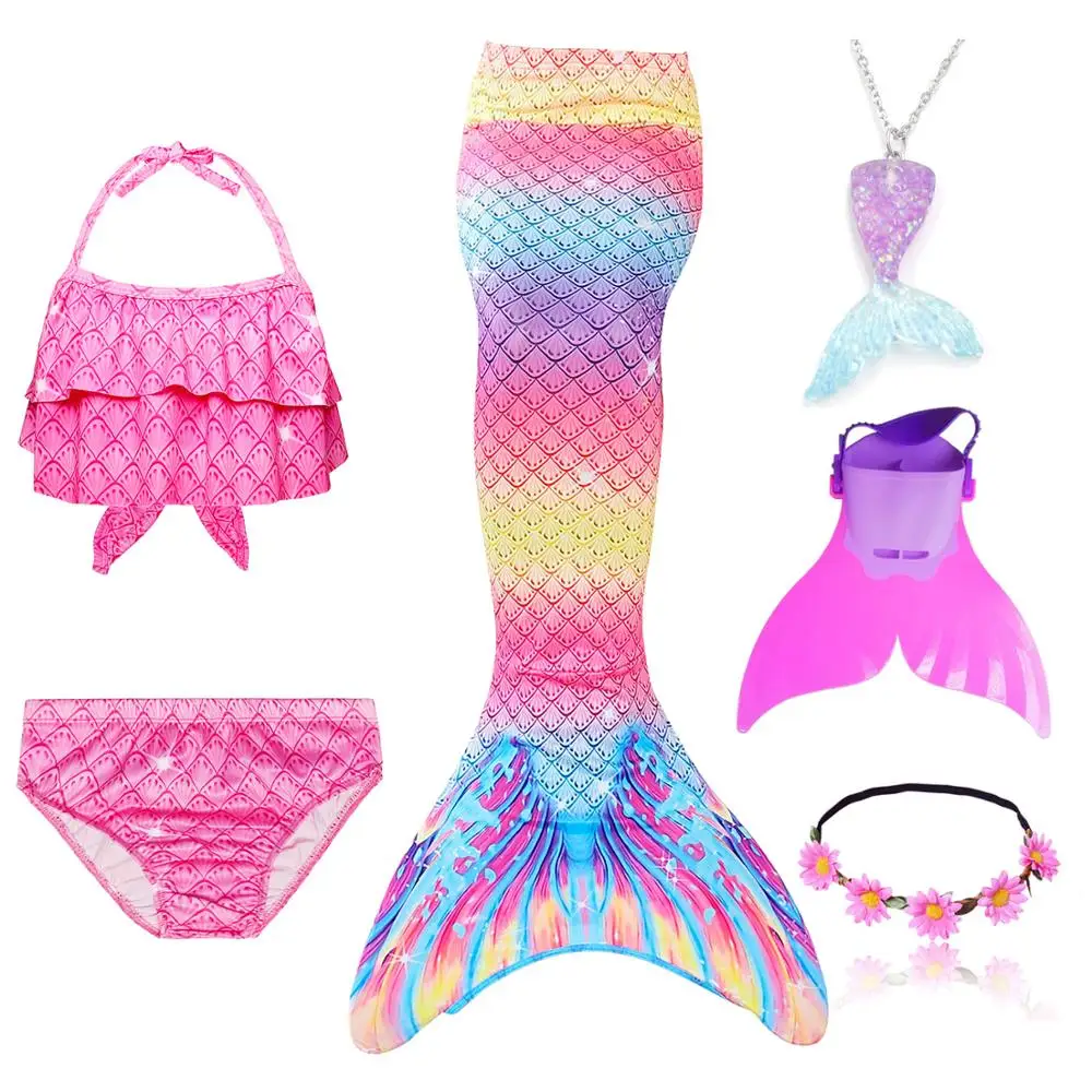 Детский женский купальный костюм русалки, костюм для плавания с хвостом и моноластами или без моноласт - Цвет: Package 2