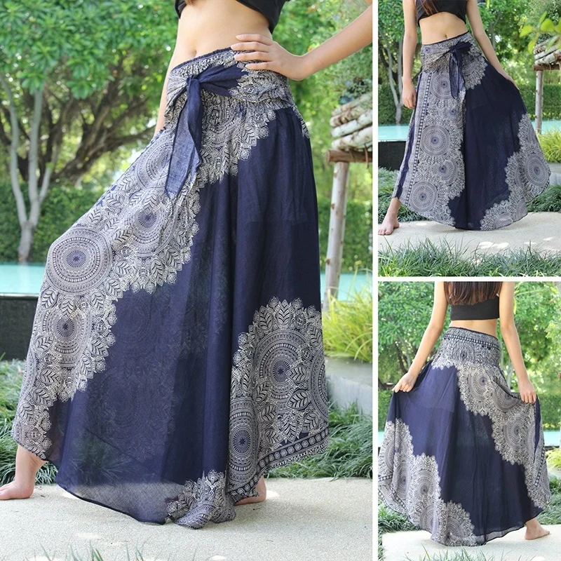 

Long Skirt Bohemian Maxi Skirt Bohemian Skirt Bow Tie Sash Belt Asymmetric Hem Skirts Womens
