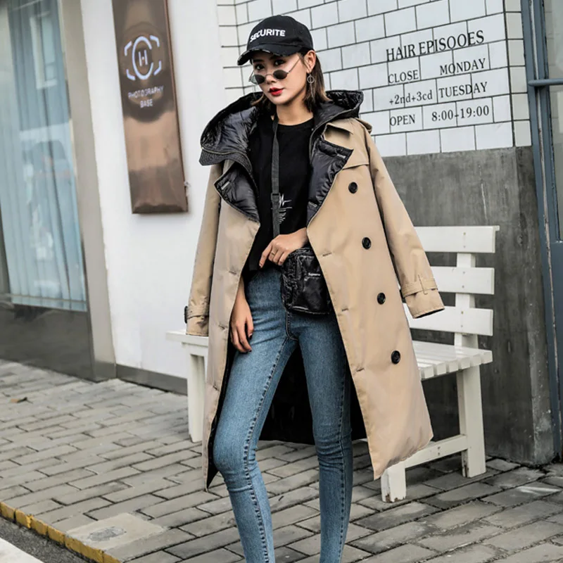 Ceny FTLZZ zima 90% puchowa kurtka parka z puchem białej kaczki odpinany kaptur długa kurtka z kapturem ciepłe wysokiej jakości podwójne piersi z paskiem znosić