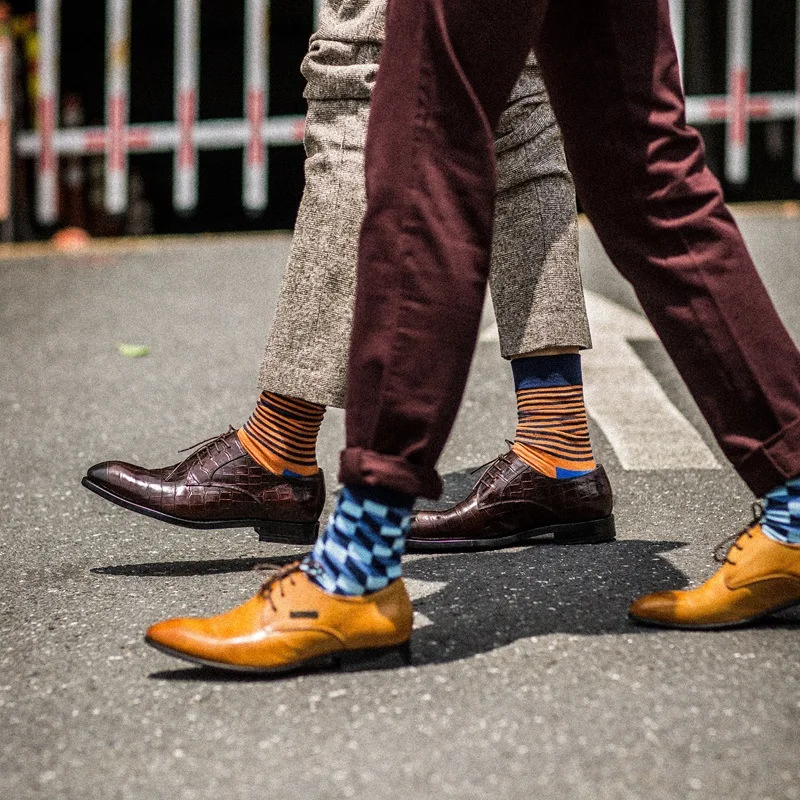 New European and American tide socks pure cotton plaid men's tide socks leisure breathable happy socks hot sales