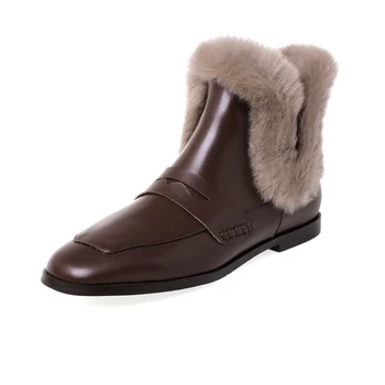 

Keep Long Warm Women Genuine Leather Ankle Boots flat Casual Basic Shoes Woman New Autumn Winter Short Boots